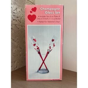 Heart Champagne Glass Set Flutes and Bucket - Bouquet Valentines- Wedding